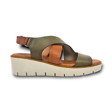 Womens Leather Low Wedged Sandals Padded Insole Velcro 23530 Green, by Blusandal