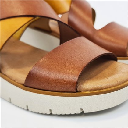 Womens Leather Low Wedged Sandals Padded Insole Velcro 23530 Leather, by Blusandal