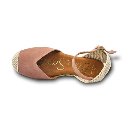 Womens Leather Low Wedged Valencian Espadrilles Padded Insole 1509 Pink, by BluSandal
