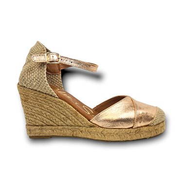 Womens Metallic Leather High Wedged Valencian Espadrilles Padded Insole 1502 Pink Gold, by BluSandal