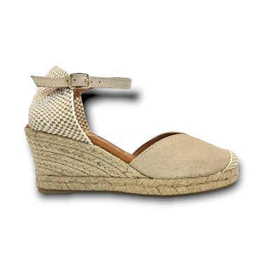Womens Leather Low Wedged Valencian Espadrilles Padded Insole 1509 Beige, by BluSandal