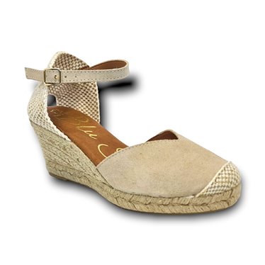 Womens Leather Low Wedged Valencian Espadrilles Padded Insole 1509 Beige, by BluSandal