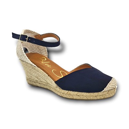 Womens Leather Low Wedged Valencian Espadrilles Padded Insole 1509 Navy, by BluSandal