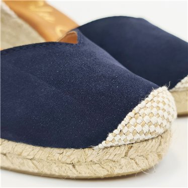 Womens Leather Low Wedged Valencian Espadrilles Padded Insole 1509 Navy, by BluSandal