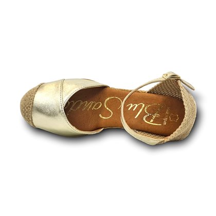 Womens Metallic Leather High Wedged Valencian Espadrilles Padded Insole 1509 Platinum, by BluSandal