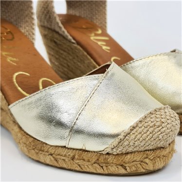 Womens Metallic Leather High Wedged Valencian Espadrilles Padded Insole 1509 Platinum, by BluSandal