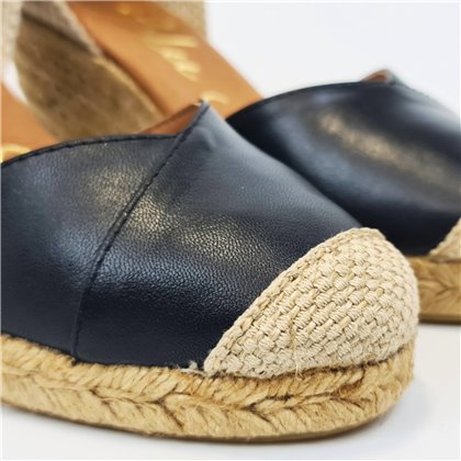 Womens Metallic Leather High Wedged Valencian Espadrilles Padded Insole 1509 Black, by BluSandal