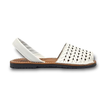 Womens Engraved Leather Menorcan Sandals Padded Insole 2489 White, by C. Ortuño