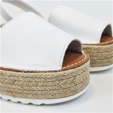 Womens Platform Leather Menorcan Sandals Padded Insole 16201 White, by C. Ortuño