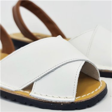 Womens Leather Flat Crossed Menorcan Sandals 394 White, by C. Ortuño