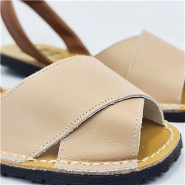 Womens Leather Flat Crossed Menorcan Sandals 394 Beige, by C. Ortuño