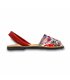 Womens Leather and Fabric Flat Menorcan Sandals Floral Patterns 214 Red, by C. Ortuño