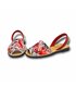 Womens Leather and Fabric Flat Menorcan Sandals Floral Patterns 214 Red, by C. Ortuño
