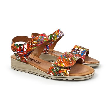 Womens Leather Low Wedged Sandals Padded Insole Velcro 132 Multicolor, by Amelie