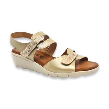 Womens Leather Low Wedged Sandals Velcro Padded Insole 855-1 Beige, by Amelie