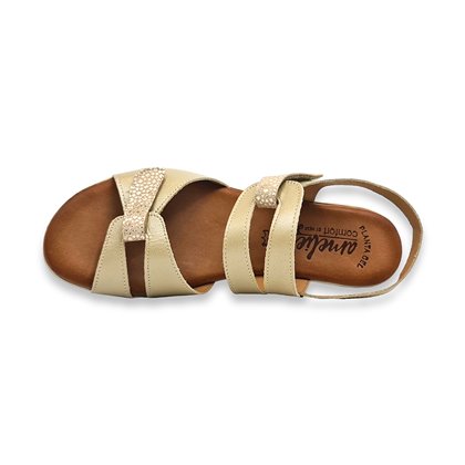 Womens Leather Low Wedged Sandals Velcro Padded Insole 855-1 Beige, by Amelie
