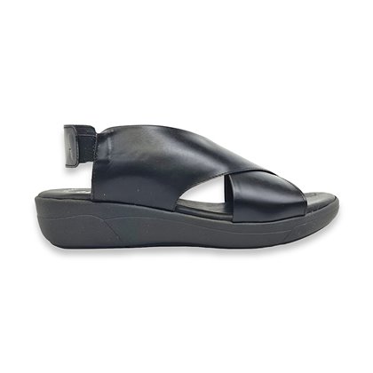 Womens Leather Low Wedged Comfort Crossed Sandals Padded Ellastic 288 Black, by Amelie