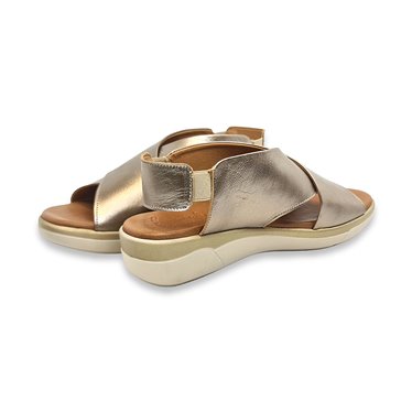 Womens Leather Low Wedged Comfort Crossed Sandals Padded Ellastic 288 Platinum, by Amelie