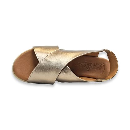 Womens Leather Low Wedged Comfort Crossed Sandals Padded Ellastic 288 Platinum, by Amelie