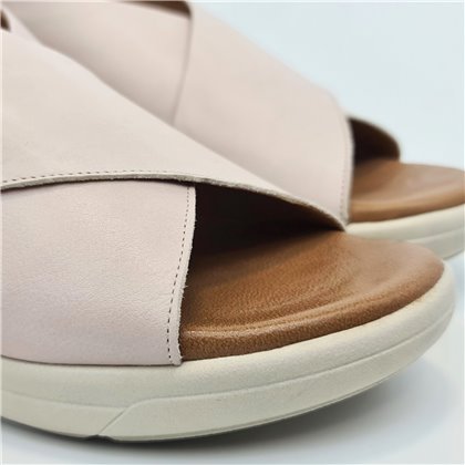 Womens Leather Low Wedged Comfort Crossed Sandals Padded Ellastic 288 Beige, by Amelie