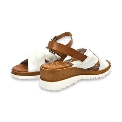 Womens Leather Low Wedged Sandals Padded Insole 908 White, by Blusandal