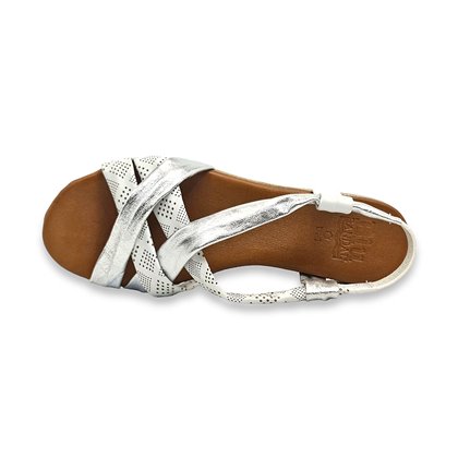 Womens Leather Low Wedged Sandals Padded Insole 800 Silver, by Blusandal
