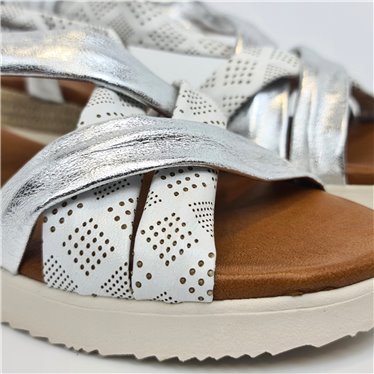 Womens Leather Low Wedged Sandals Padded Insole 800 Silver, by Blusandal