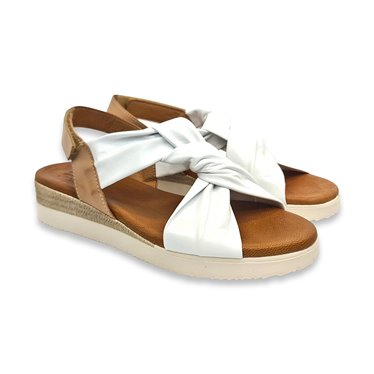 Womens Leather Low Wedged Sandals Velcro Padded Insole 801 White, by Blusandal