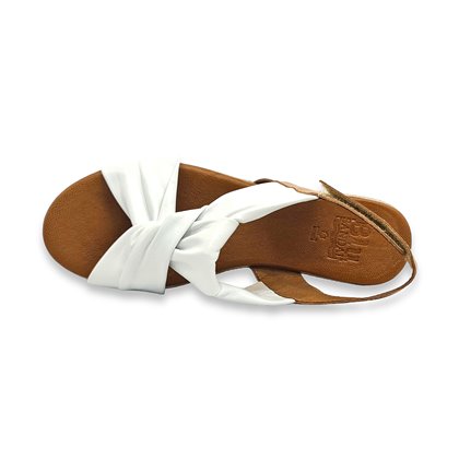 Sandalias Cuña Baja Mujer Piel Plantilla Acolchada Velcro 801 Blanco, de Blusandal