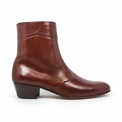 Mens Leather Flamenco Dancer Nailless Cuban Heel Ankle Boots Leather Sole 50MY Mahogany, by Calzados Moya