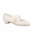 Girl's Ceremony Heeled Pearly Leather Mary-Janes Tulle Flower and Pearls Velcro 997 Beige, by Angelitos