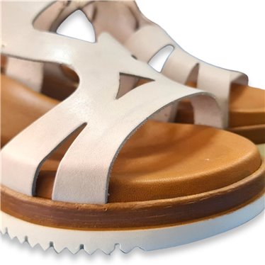 Womens Leather Low Wedged Sandals Padded Insole Velcro 62309 Ice, by BluSandal