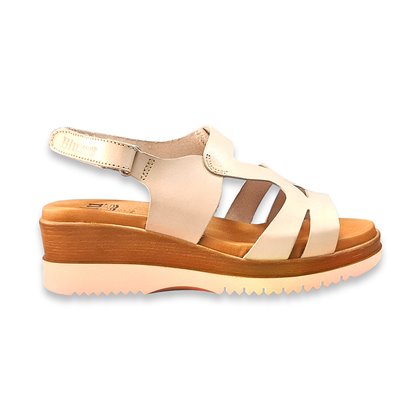 Womens Leather Low Wedged Sandals Padded Insole Velcro 62309 Ice, by BluSandal