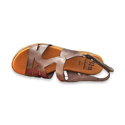 Womens Leather Low Wedged Sandals Padded Insole Velcro 62309 Brown, by BluSandal