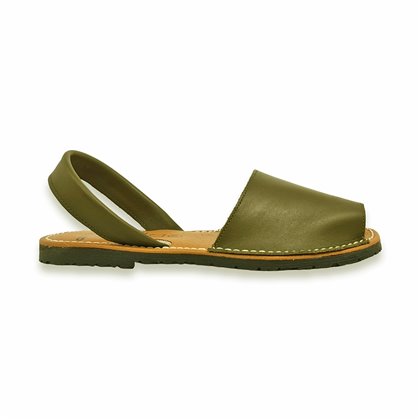 Womens Leather Flat Avarca Menorcan Sandals Padded Insole 2201 Khaki, by C. Ortuño