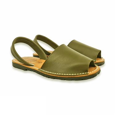 Womens Leather Flat Avarca Menorcan Sandals Padded Insole 2201 Khaki, by C. Ortuño