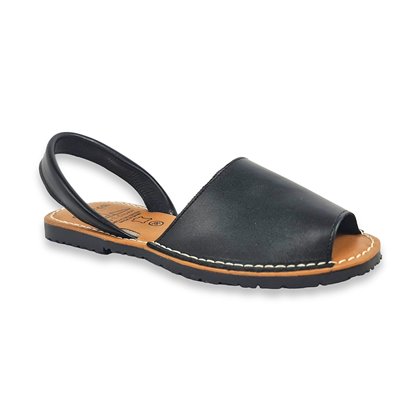 Womens Leather Flat Avarca Menorcan Sandals Padded Insole 2201 Black, by C. Ortuño