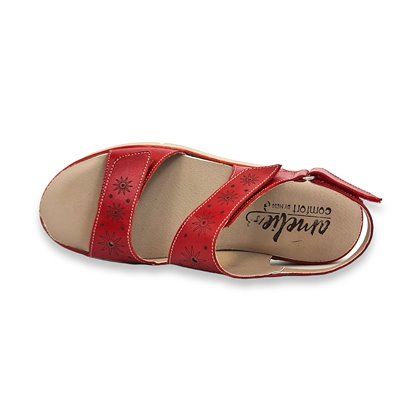 Sandalias Cómodas Mujer Piel Cuña Baja Plantilla Extraible Y Velcro 1171 Rojo, de Amelie