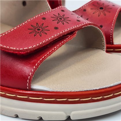 Sandalias Cómodas Mujer Piel Cuña Baja Plantilla Extraible Y Velcro 1171 Rojo, de Amelie