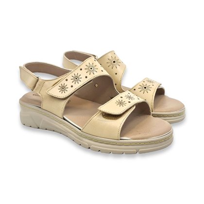 Womens Leather Low Wedged Comfort Sandals Removable Insole and Velcro 1171 ice, by Amelie
