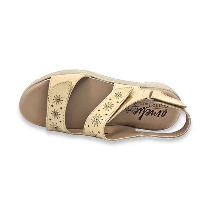 Womens Leather Low Wedged Comfort Sandals Removable Insole and Velcro 1171 ice, by Amelie