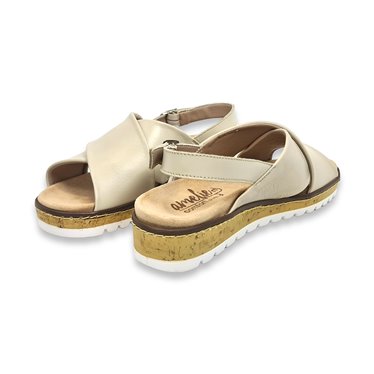 Womens Crossed Vamp Leather Low Wedged Sandals Removable Insole 1206 Beige, by Amelie
