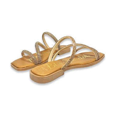 Womens Leather and Strass Flat Sandals Padded Insole 1600 Gold, by BluSandal