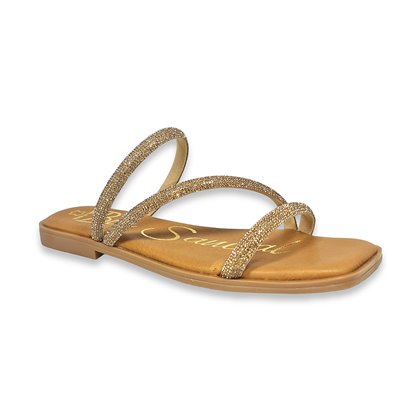 Womens Leather and Strass Flat Sandals Padded Insole 1600 Gold, by BluSandal