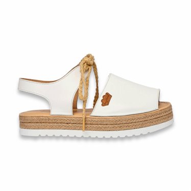 Womens Leather Menorcan Sandals Platform Padded Insole 1244 White, by Eva Mañas