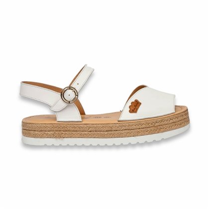 Womens Leather Menorcan Sandals Platform Buckle and Padded Insole 1246 White, by Eva Mañas