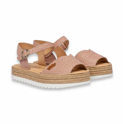 Womens Engraved Leather Menorcan Sandals Platform Buckle and Padded Insole 1247 Nude, by Eva Mañas
