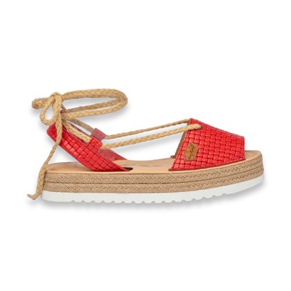 Womens Engraved Leather Menorcan Sandals Platform Strings and Padded Insole 1249 Red, by Eva Mañas