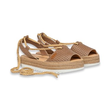 Womens Engraved Leather Menorcan Sandals Platform Strings and Padded Insole 1249 taupe, by Eva Mañas