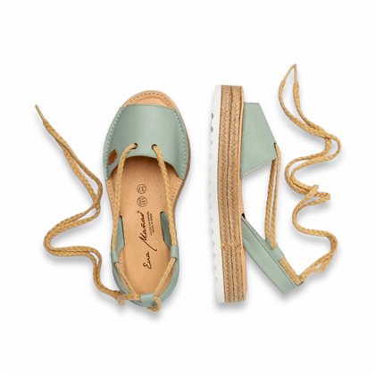 Womens Leather Menorcan Sandals Platform Strings and Padded Insole 1248 Sky Blue, by Eva Mañas